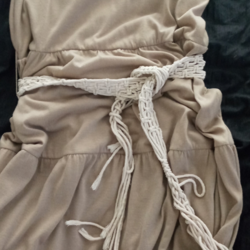 Faded Glory Beige Maxi Dress with Woven Belt